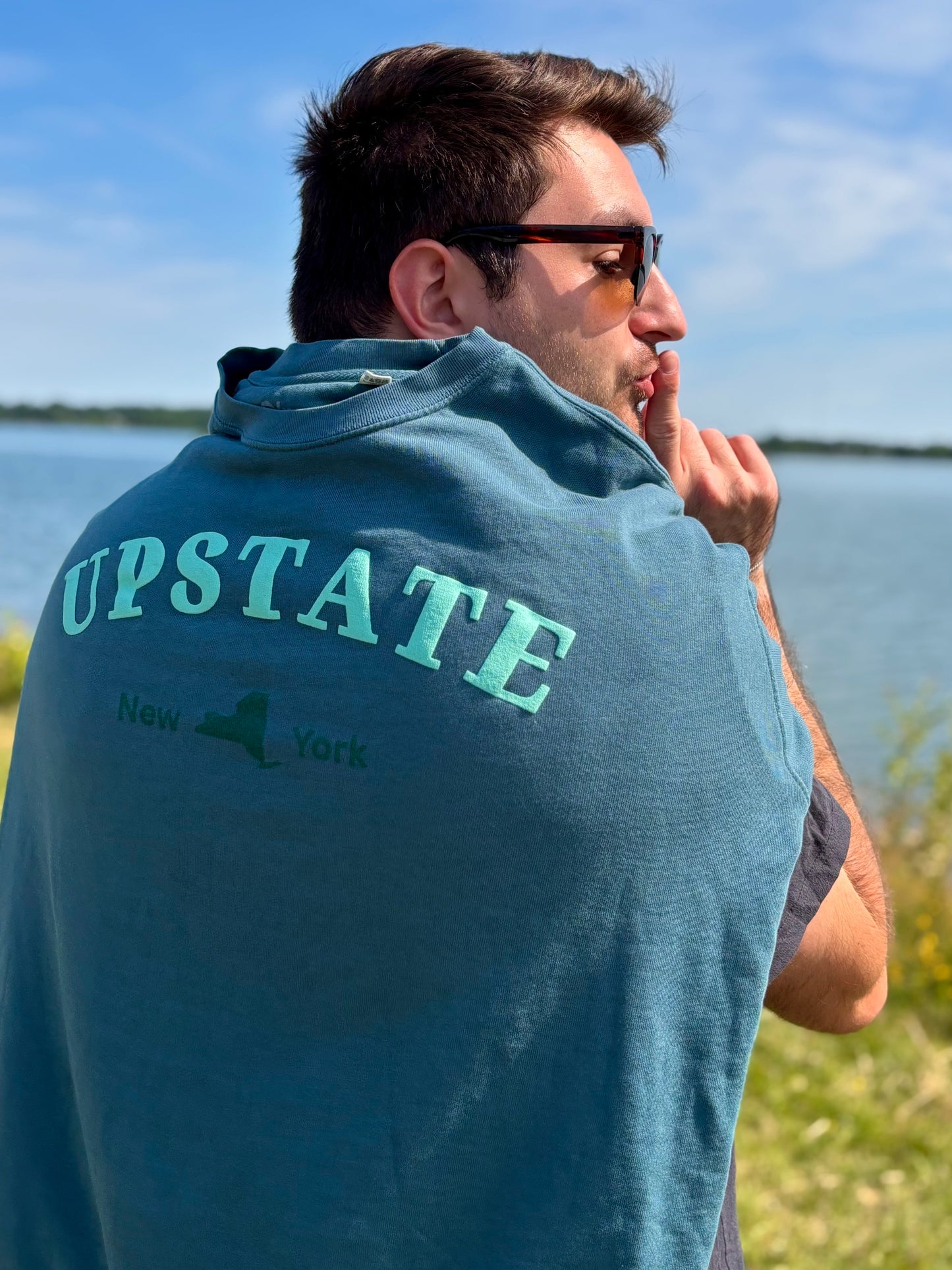 Upstate New York Teal Puff Print Crewneck – Dyed Ringspun Fleece