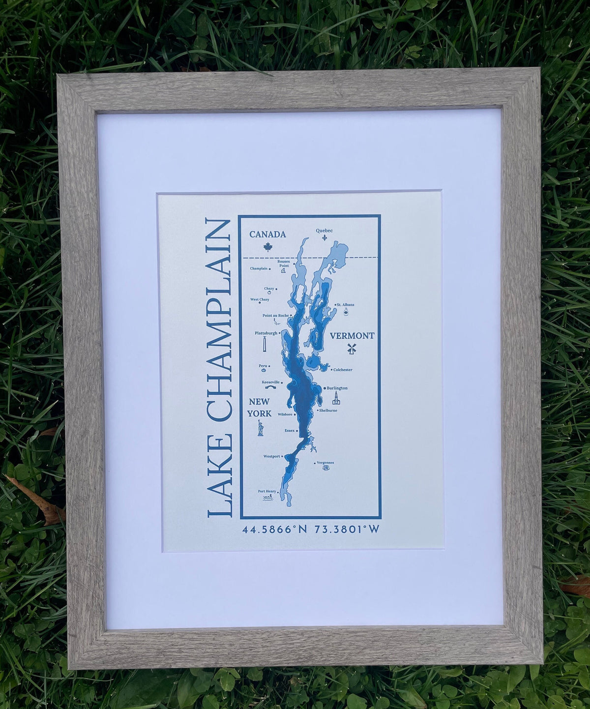 Lake Champlain Map Print: Framed Wall Hanging, North Country Gift