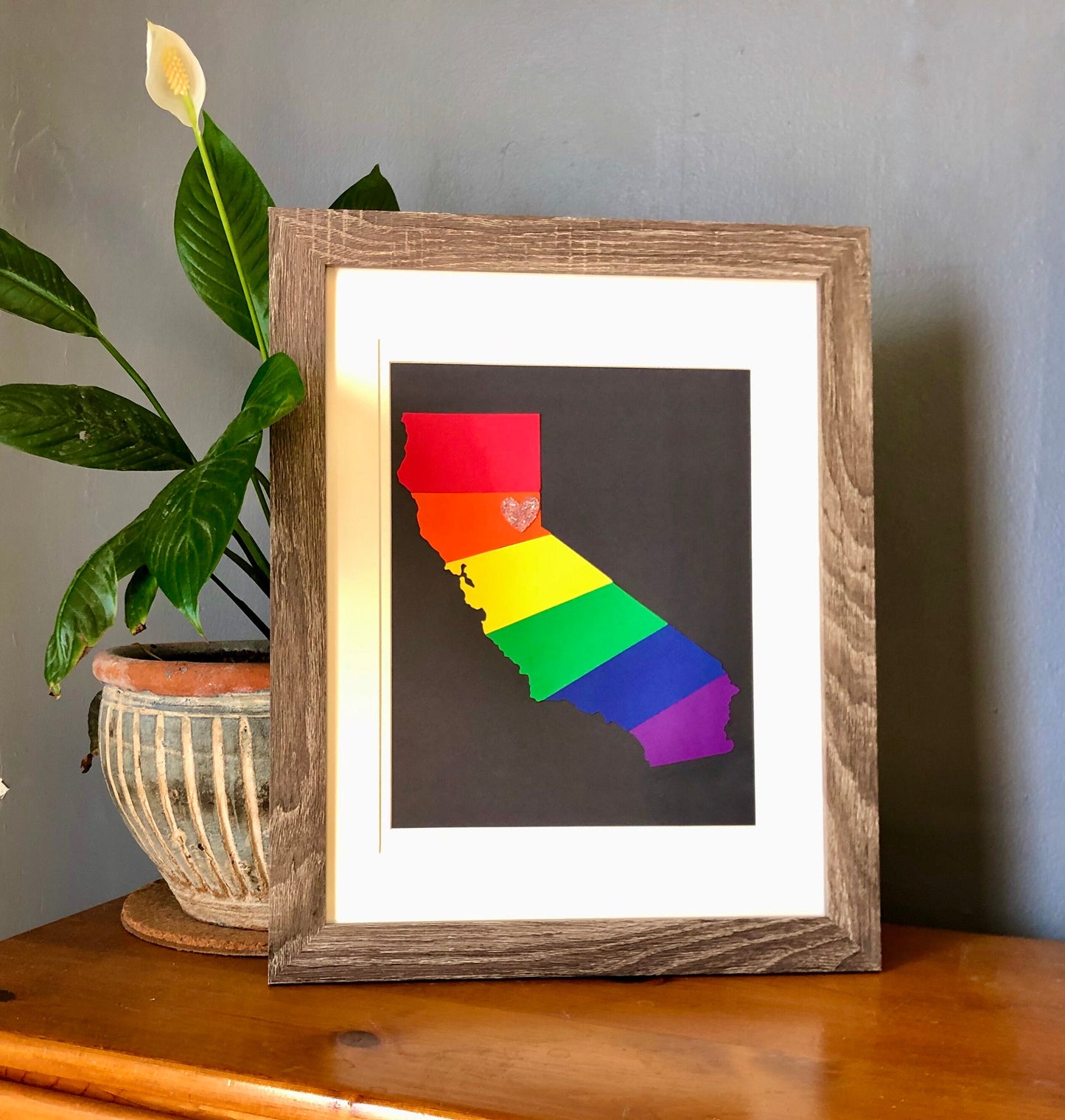 Custom Rainbow Pride Wedding or Anniversary Present - Personalized State Heart Wall Hanging