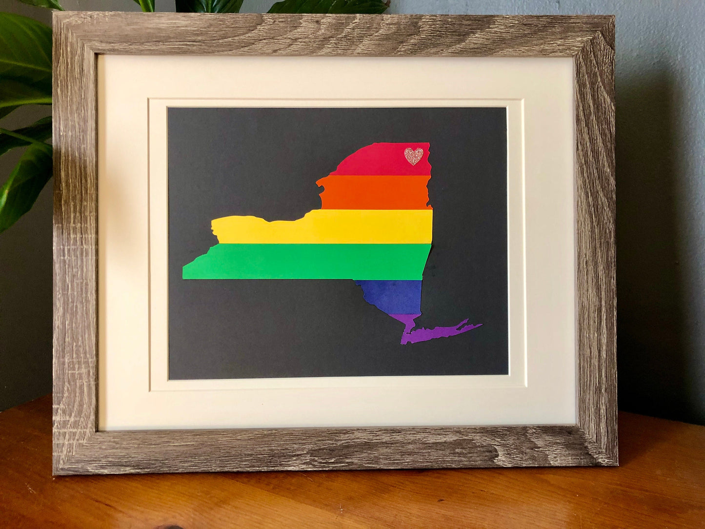Custom Rainbow Pride Wedding or Anniversary Present - Personalized State Heart Wall Hanging