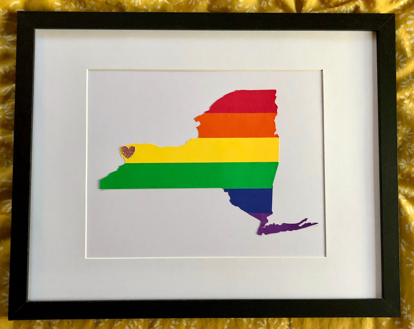 Custom Rainbow Pride Wedding or Anniversary Present - Personalized State Heart Wall Hanging