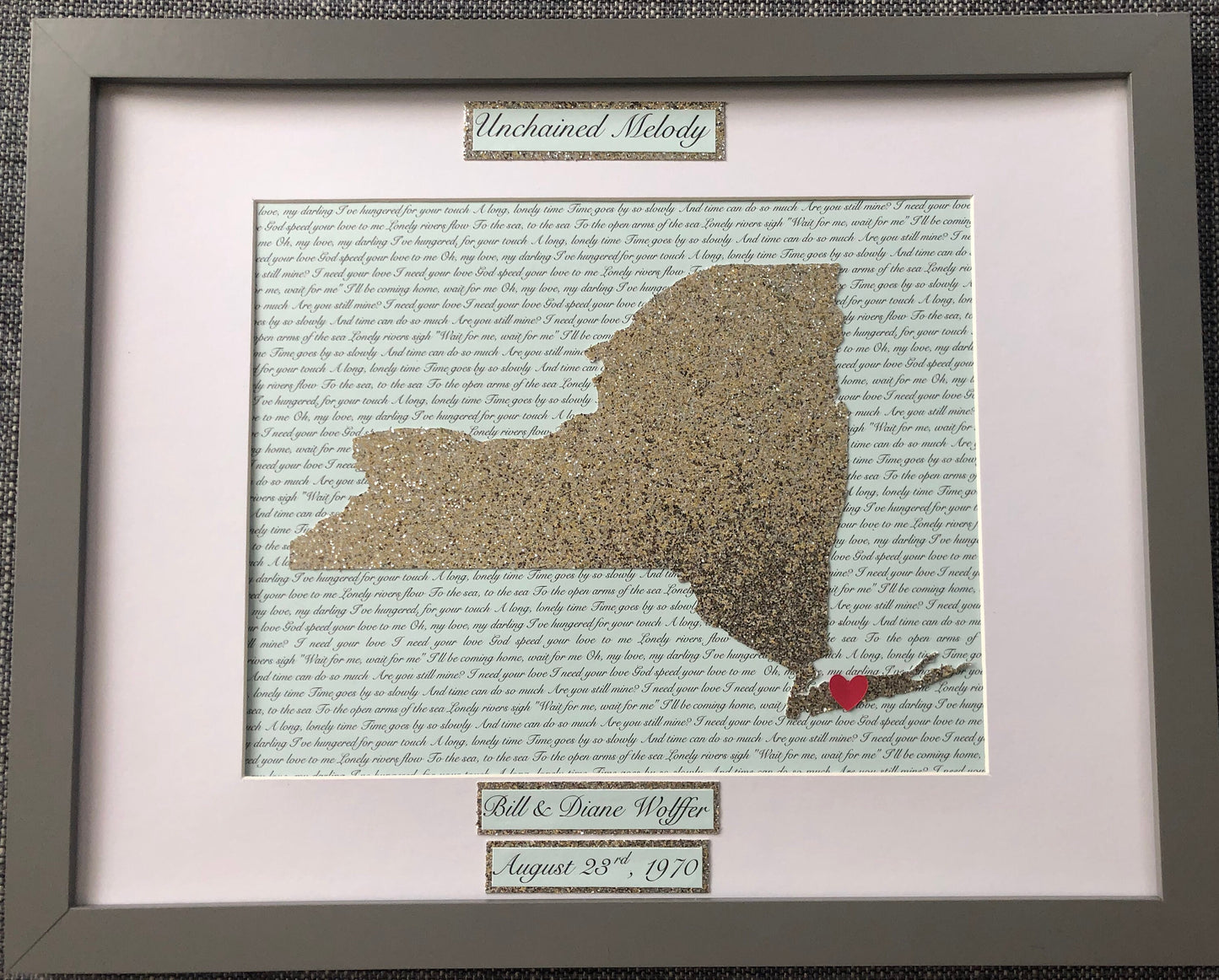 Fiftieth Year Wedding Anniversary Present, Personalized Gold Anniversary Milestone Gift, Year Fifty Anniversary, State Outline, Wedding Song