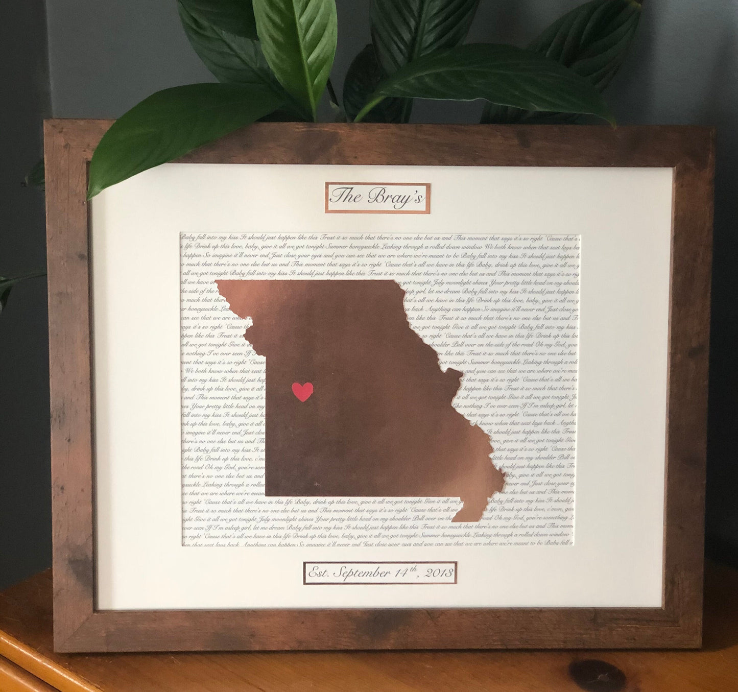 Seventh Year Wedding Anniversary Present, Personalized Copper Anniversary Gift, Year Seven Anniversary, State Outline, Wedding Song Lyrics