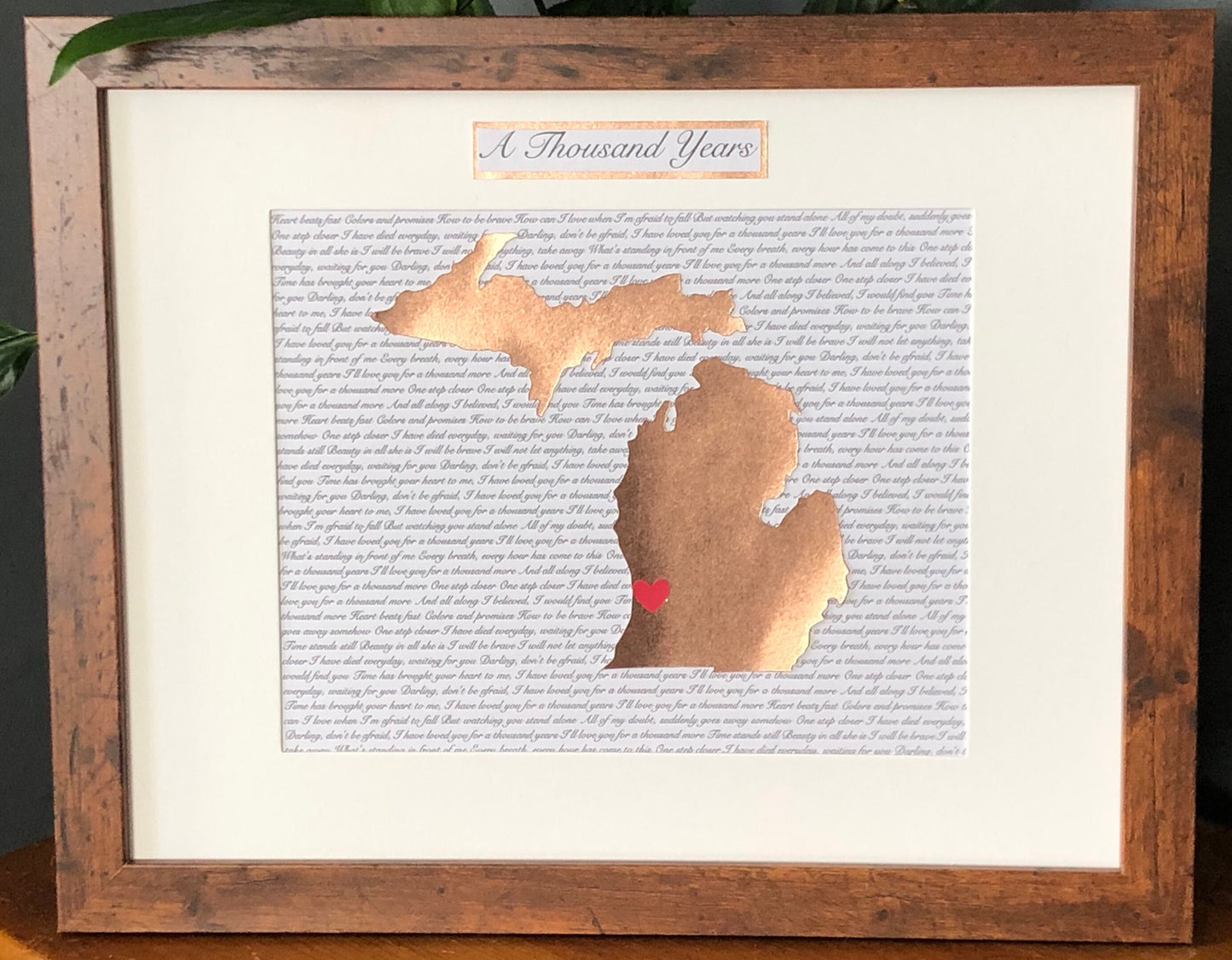 Seventh Year Wedding Anniversary Present, Personalized Copper Anniversary Gift, Year Seven Anniversary, State Outline, Wedding Song Lyrics