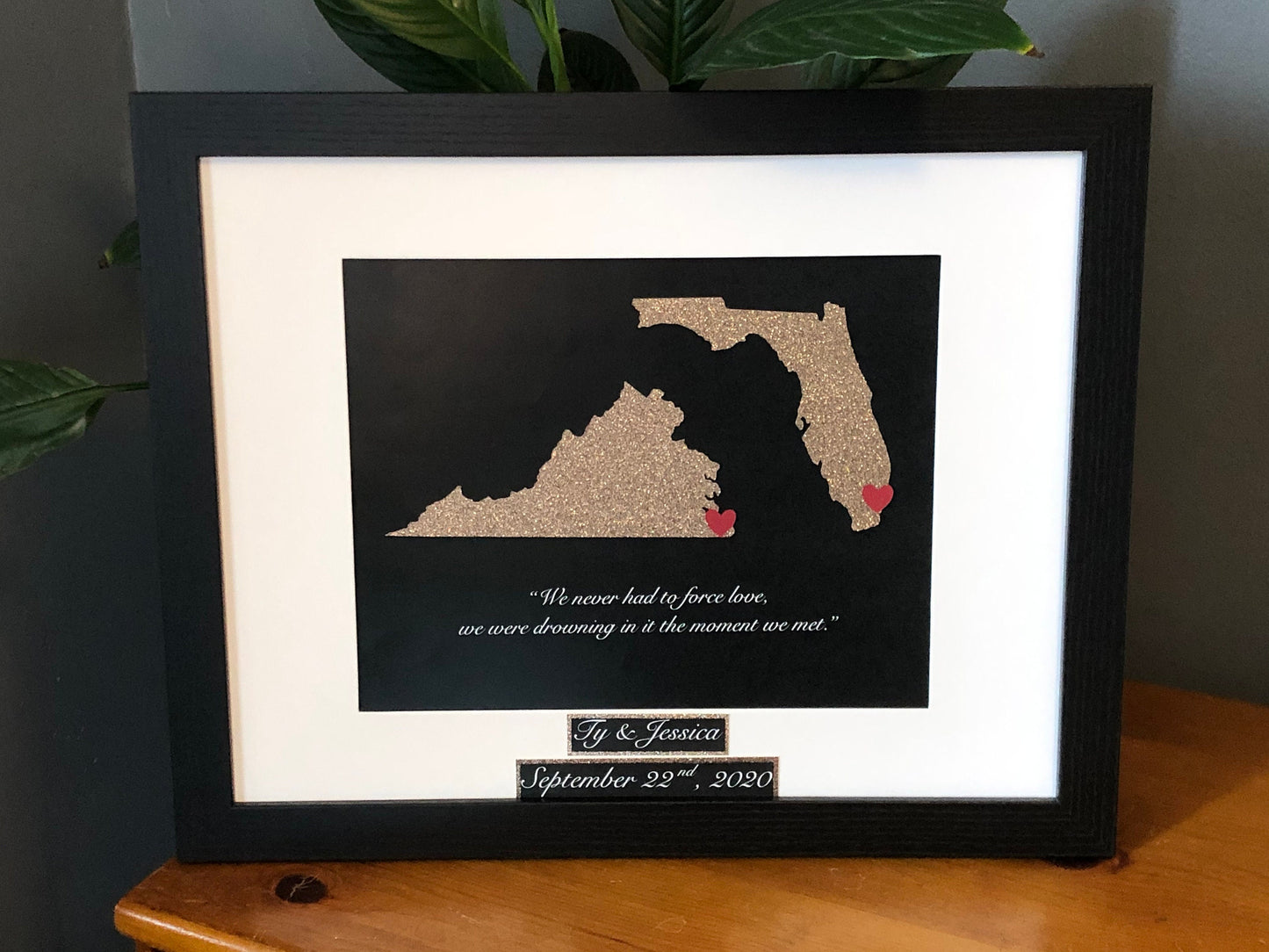 Long Distance Wedding Anniversary Present, Personalized Anniversary Gift, Anniversary, State Outline, Wedding Song Lyrics Framed