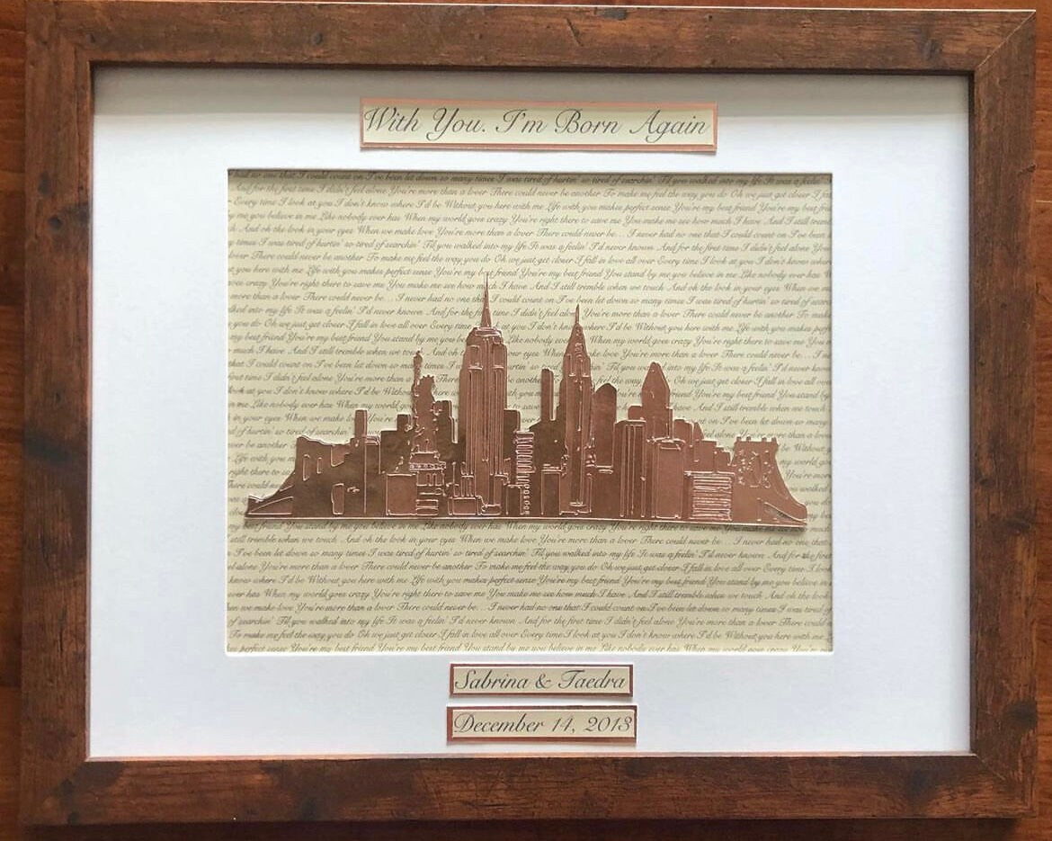 Custom New York City Skyline Heart Wedding or Anniversary Present - Personalized Lyrics and New York City Skyline Wall Hanging | New York