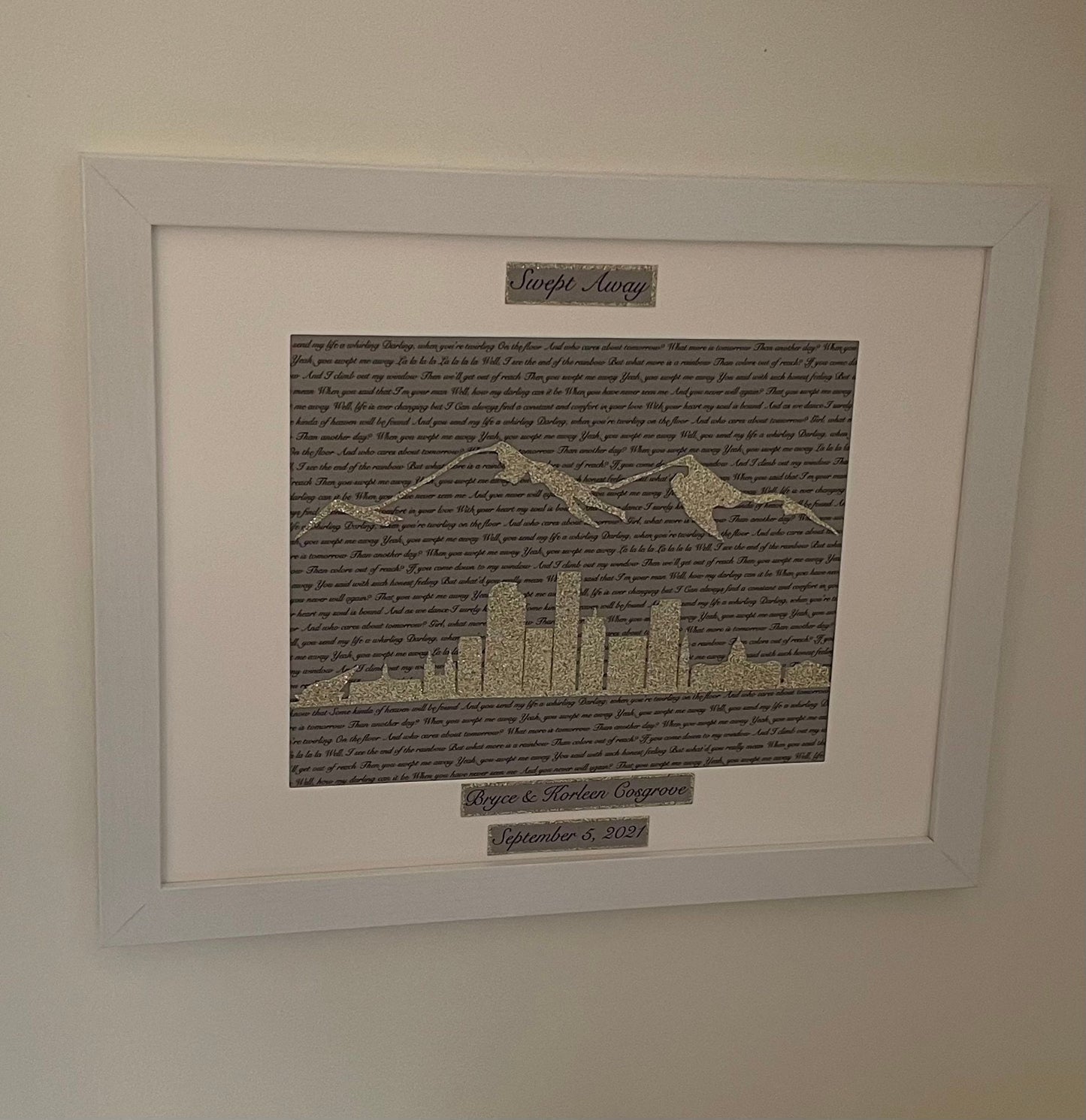 Custom Denver Skyline Wedding | Anniversary Gift - Personalized Lyrics and Denver, Colorado Wall Hanging | Rocky Mountains | Mile High City