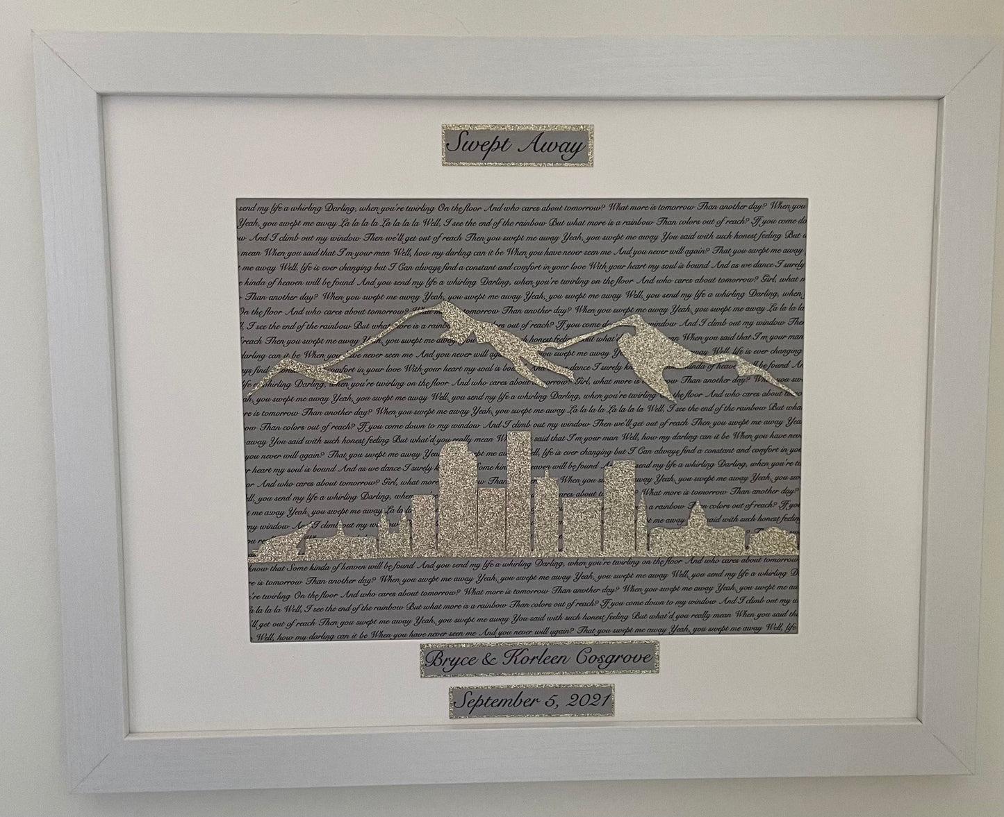 Custom Denver Skyline Wedding | Anniversary Gift - Personalized Lyrics and Denver, Colorado Wall Hanging | Rocky Mountains | Mile High City