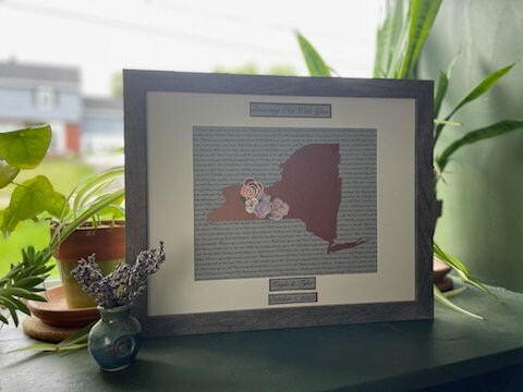 Fourth Year Wedding Anniversary Present, Personalized Floral Anniversary, Year Four Anniversary, State Outline, Wedding Song Lyrics Framed