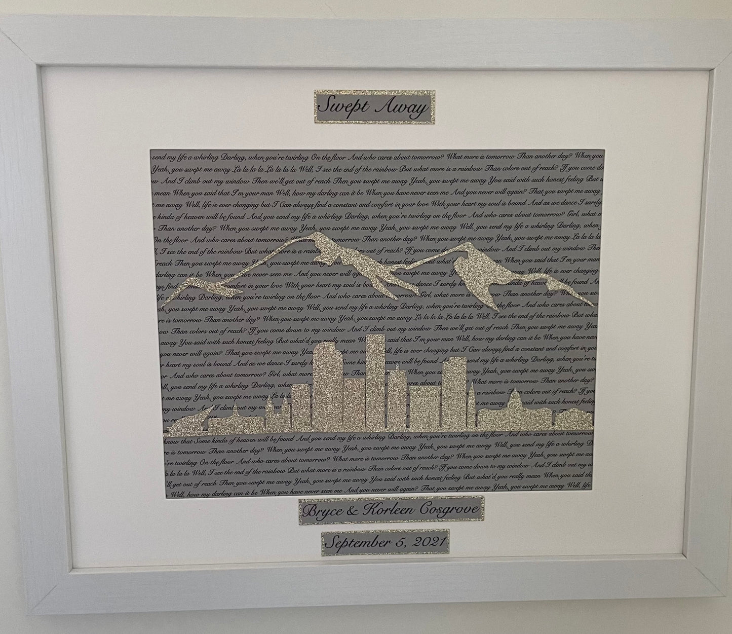 Custom Denver Skyline Wedding | Anniversary Gift - Personalized Lyrics and Denver, Colorado Wall Hanging | Rocky Mountains | Mile High City