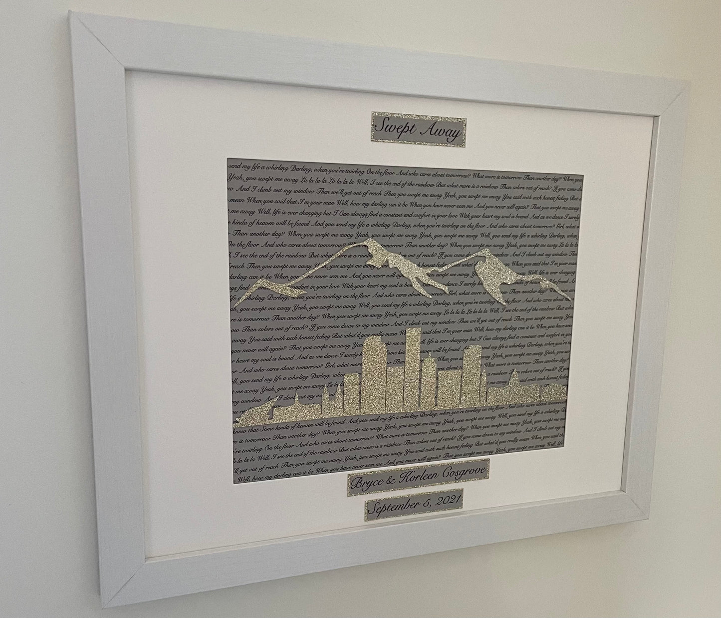 Custom Denver Skyline Wedding | Anniversary Gift - Personalized Lyrics and Denver, Colorado Wall Hanging | Rocky Mountains | Mile High City