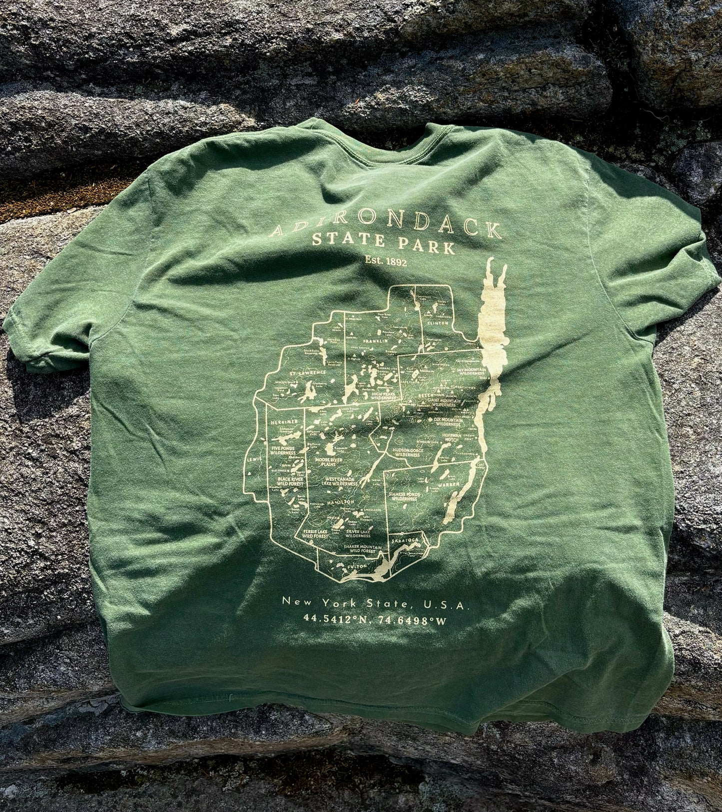 Adirondack Park Map Short Sleeve Shirt | Plattsburgh, New York | Lake Placid | North Country Gift, Present | Keene Valley | ADK | Saranac Lake