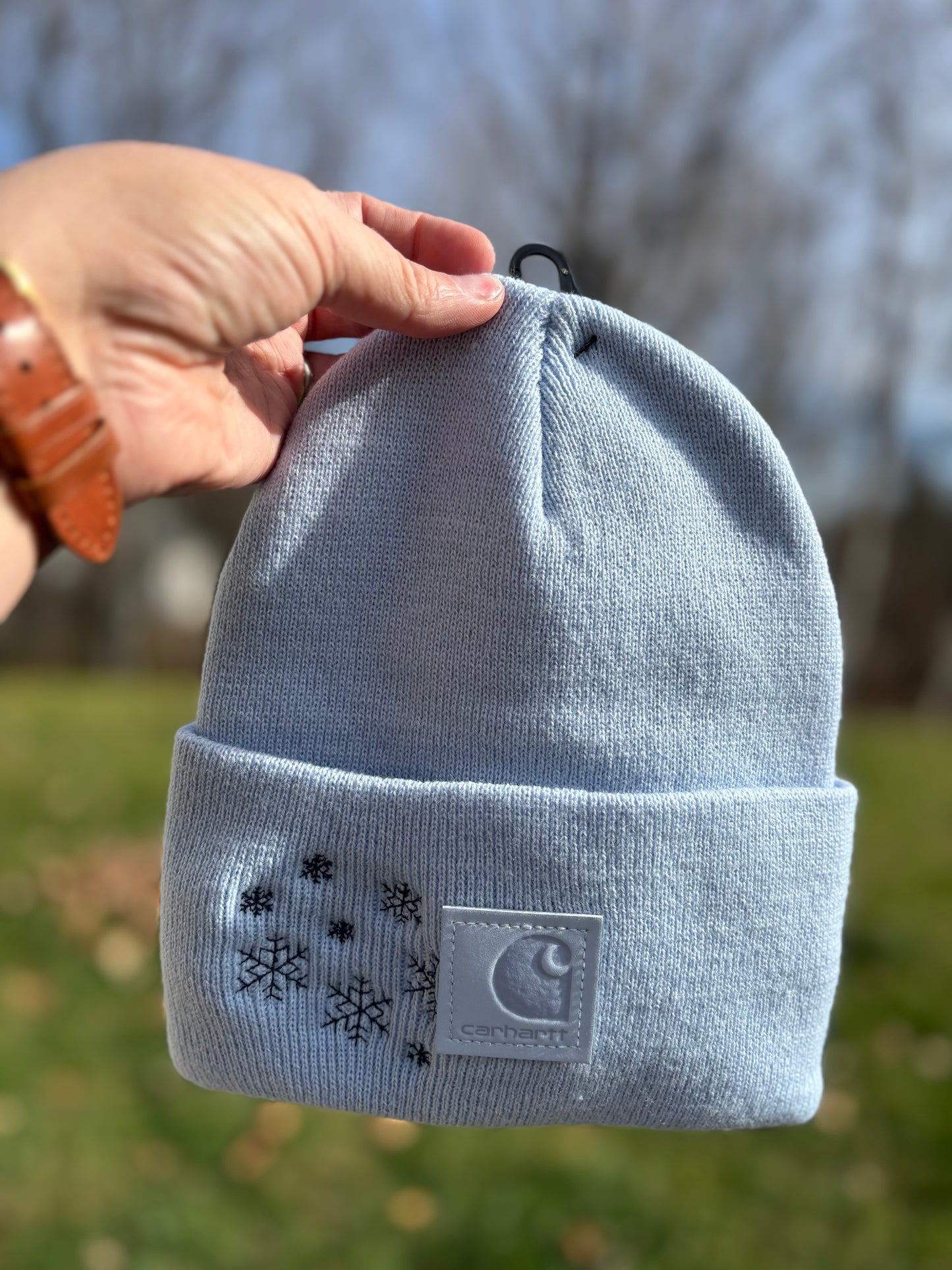 Carhartt Embroidered Snowflakes Beanie | Handmade | Gift for Her | Gift for Him | Unique Embroidered Winter Hat