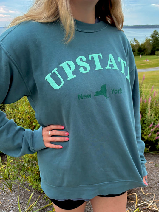 Upstate New York Teal Puff Print Crewneck – Dyed Ringspun Fleece