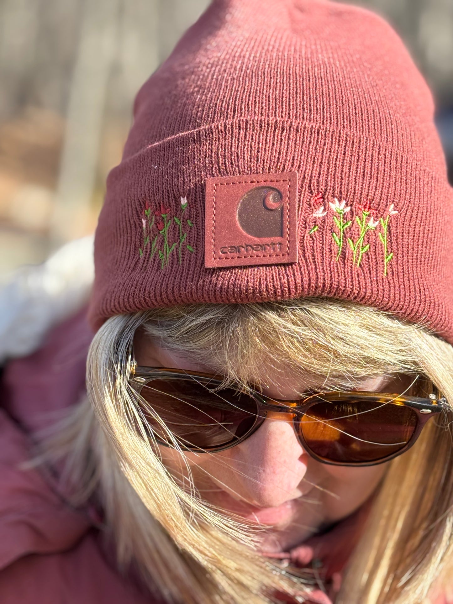 Carhartt Embroidered Flower Beanie | Handmade | Gift for Her | Gift for Him | Unique Embroidered Winter Hat