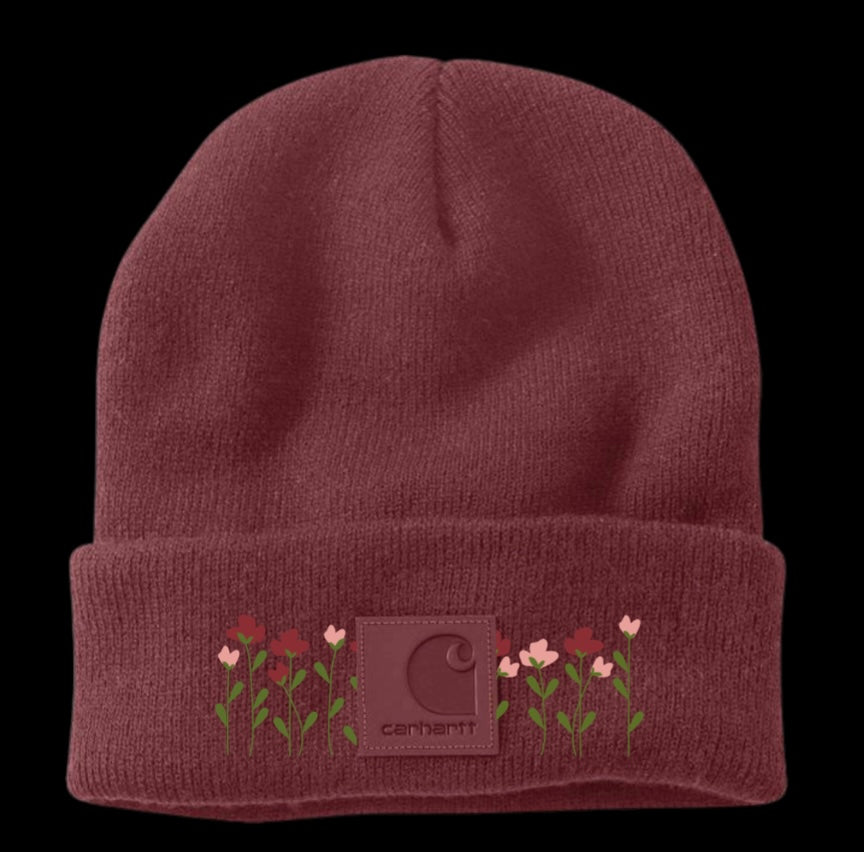 Carhartt Embroidered Flower Beanie | Handmade | Gift for Her | Gift for Him | Unique Embroidered Winter Hat