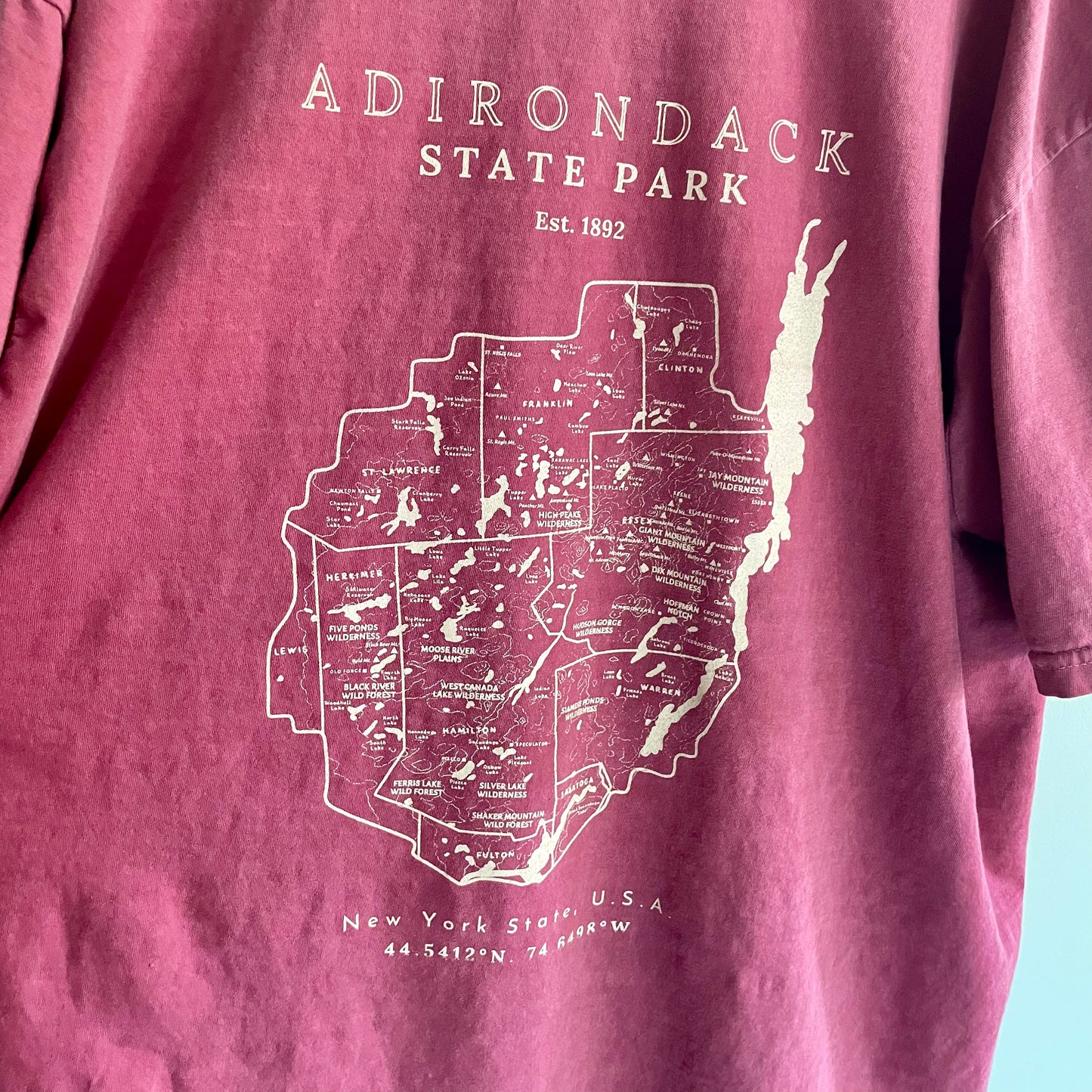 Adirondack Park Map Short Sleeve Shirt | Plattsburgh, New York | Lake Placid | North Country Gift, Present | Keene Valley | ADK | Saranac Lake