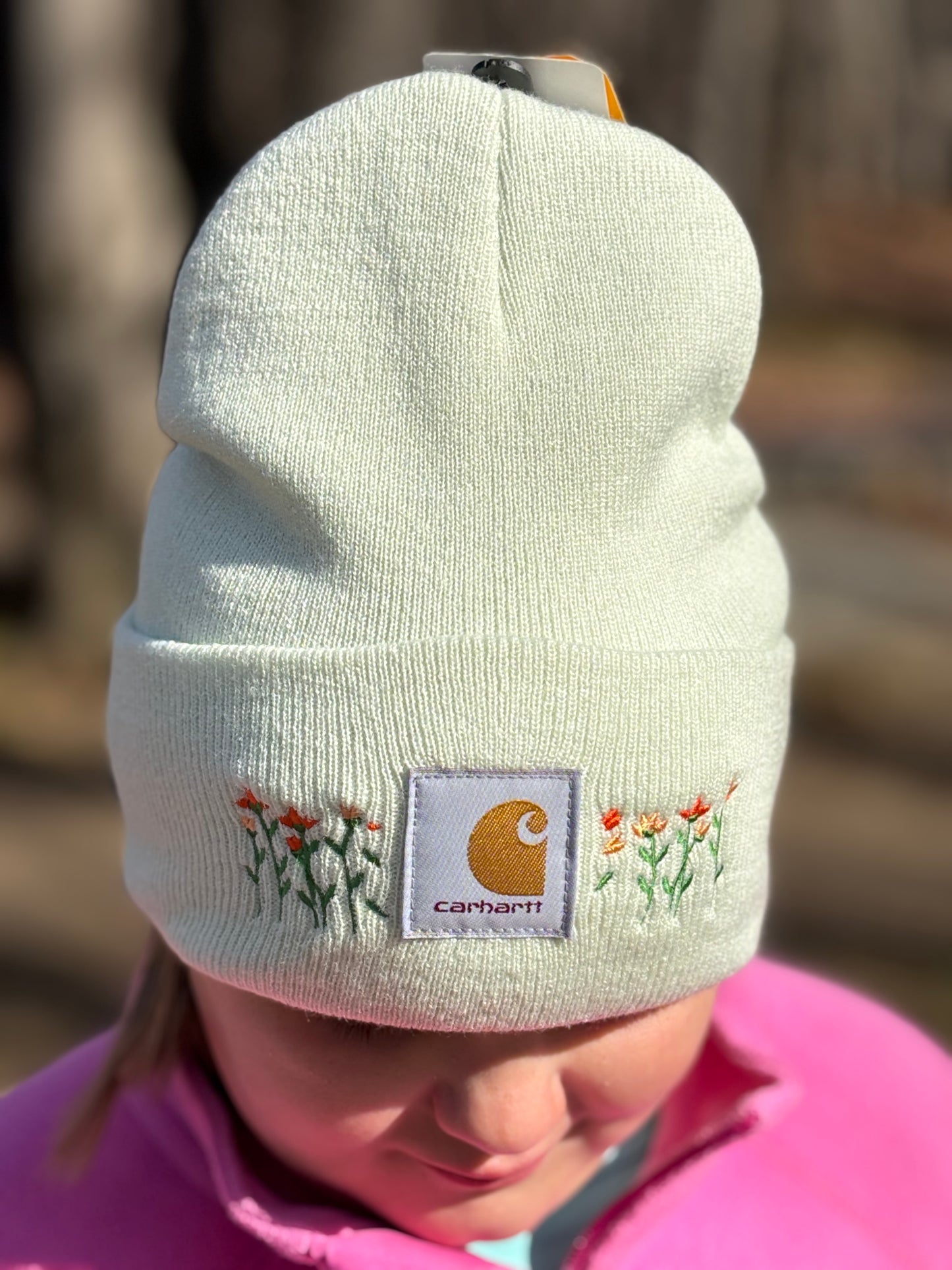 Carhartt Embroidered Flower Beanie | Handmade | Gift for Her | Gift for Him | Unique Embroidered Winter Hat