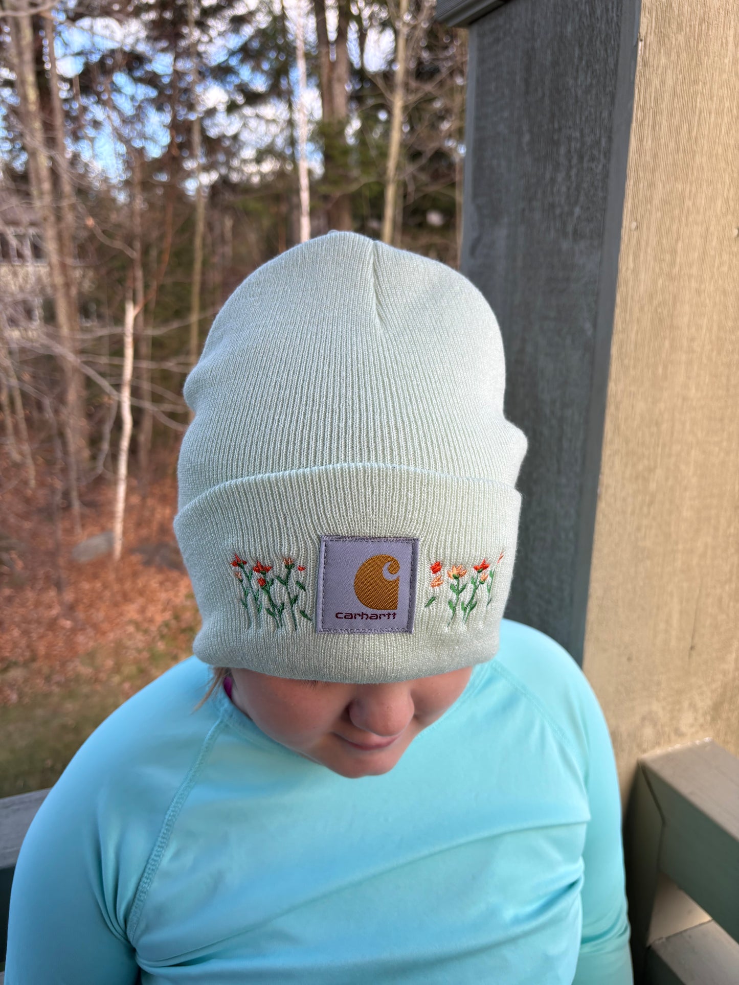 Carhartt Embroidered Flower Beanie | Handmade | Gift for Her | Gift for Him | Unique Embroidered Winter Hat