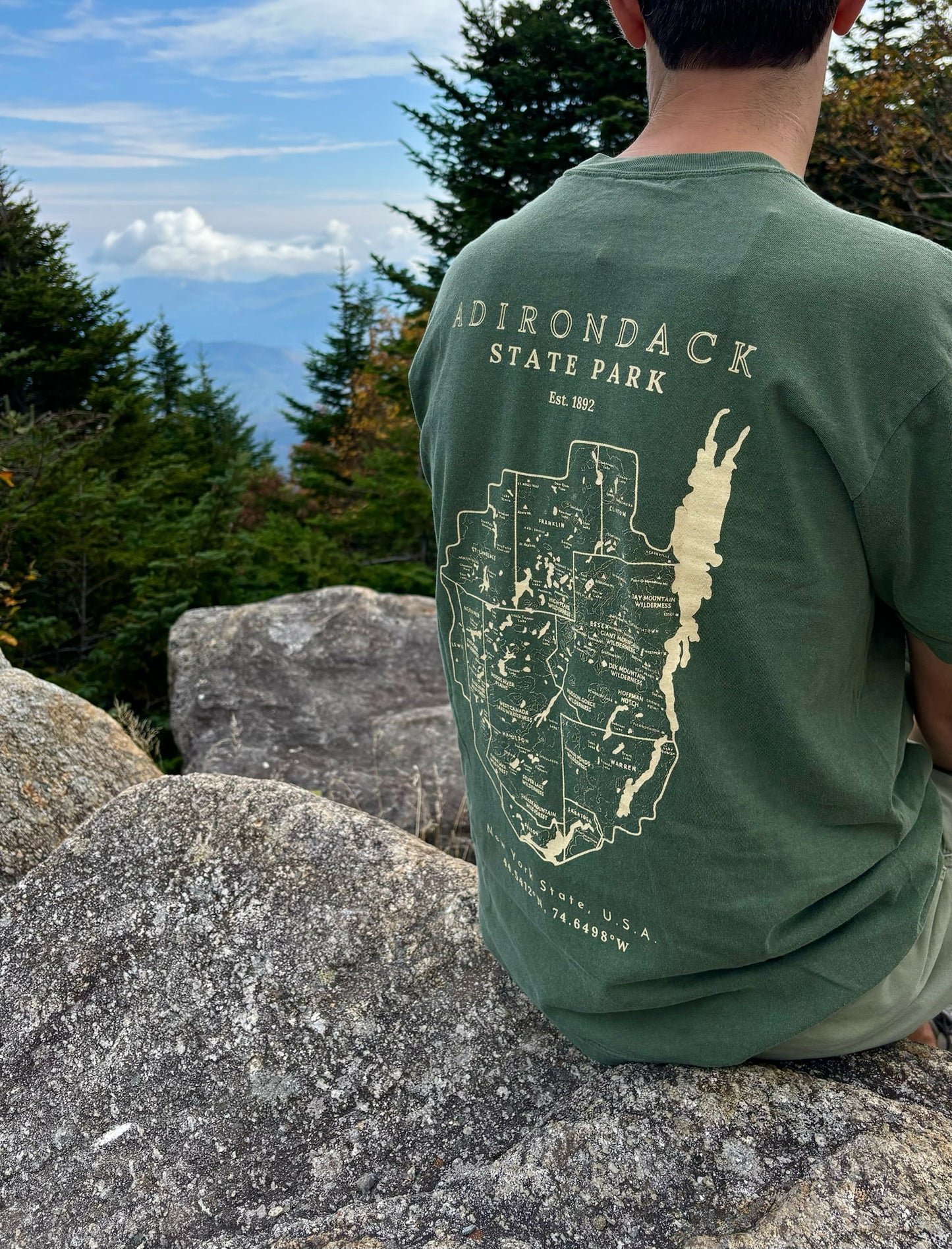 Adirondack Park Map Short Sleeve Shirt | Plattsburgh, New York | Lake Placid | North Country Gift, Present | Keene Valley | ADK | Saranac Lake