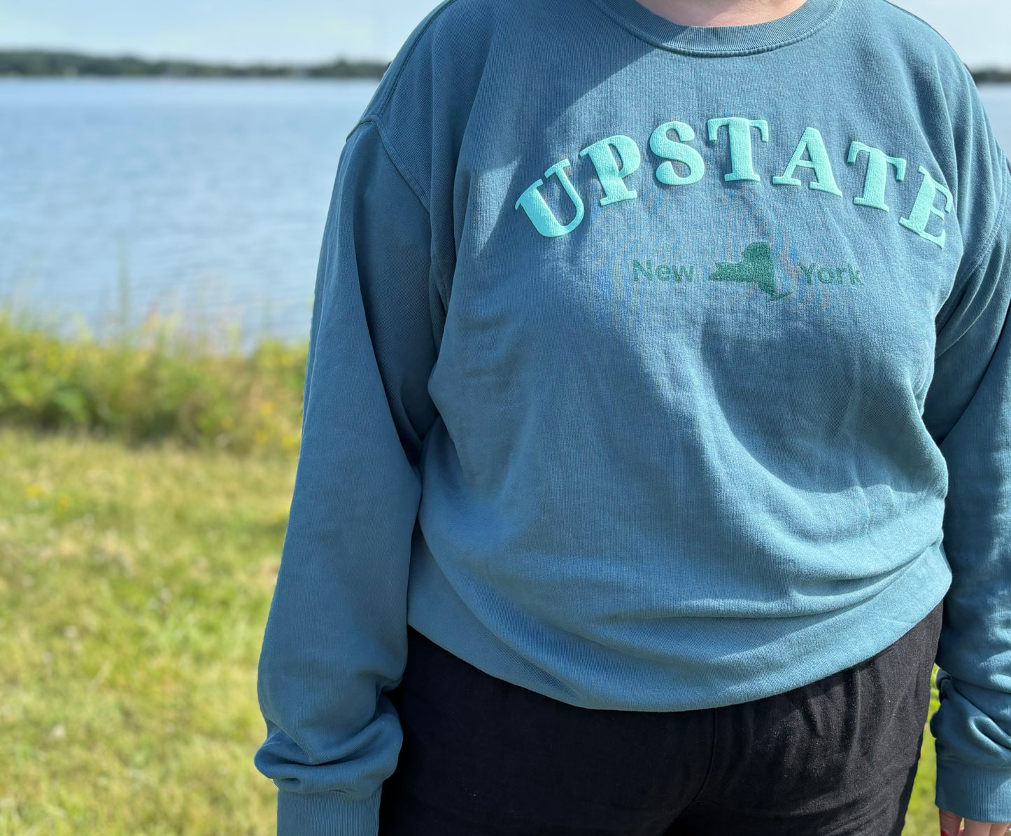 Upstate New York Teal Puff Print Crewneck – Dyed Ringspun Fleece