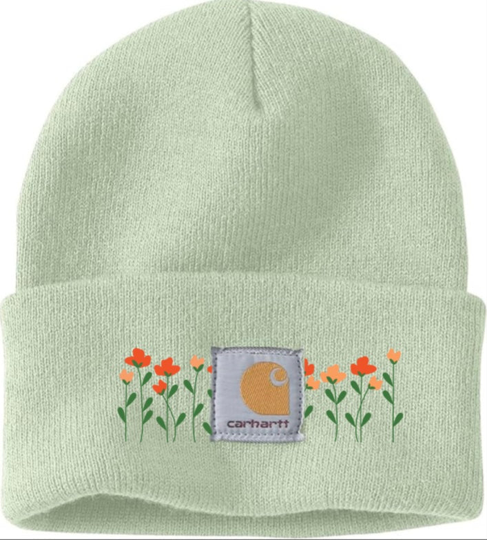 Carhartt Embroidered Flower Beanie | Handmade | Gift for Her | Gift for Him | Unique Embroidered Winter Hat