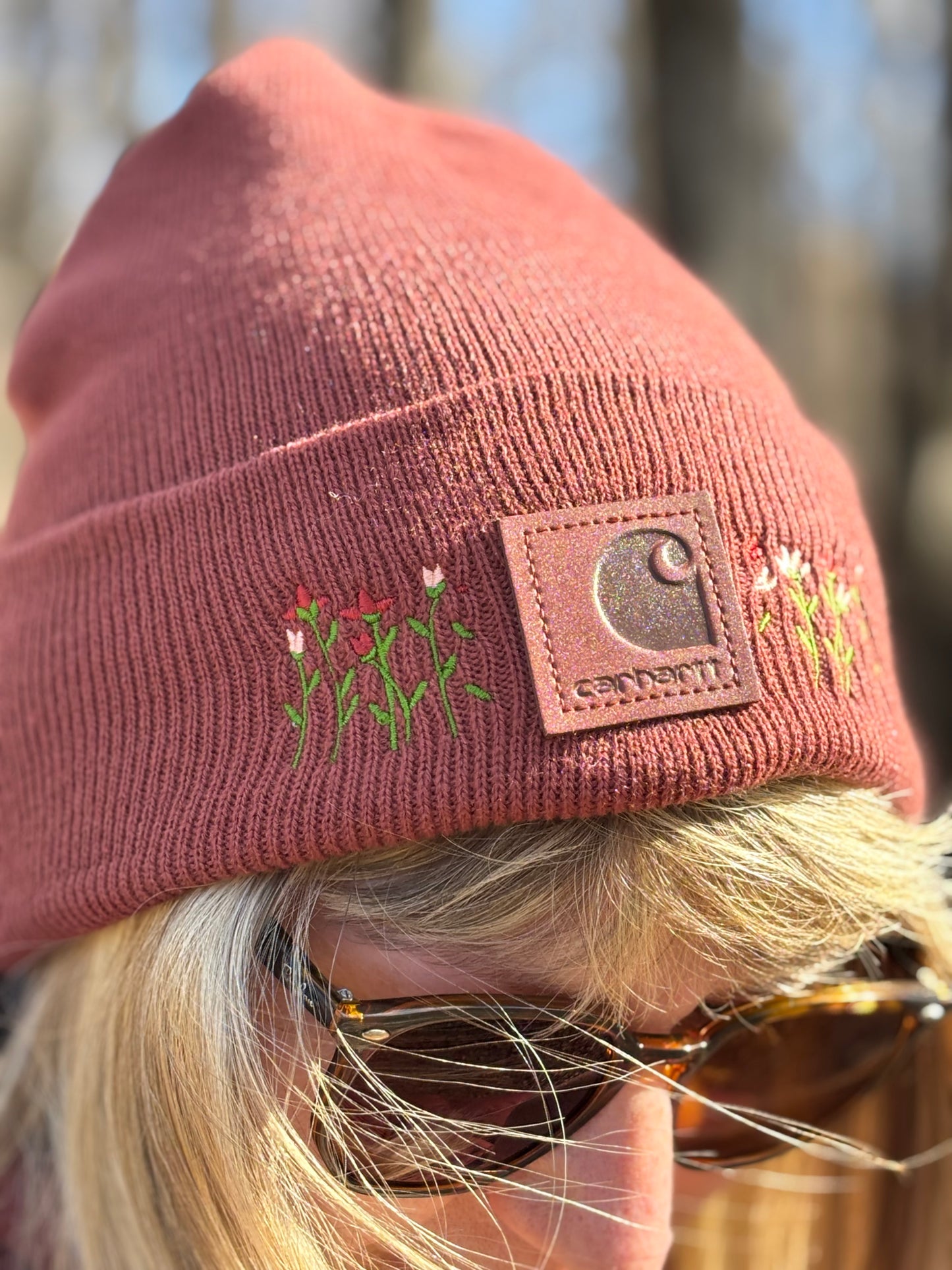 Carhartt Embroidered Flower Beanie | Handmade | Gift for Her | Gift for Him | Unique Embroidered Winter Hat