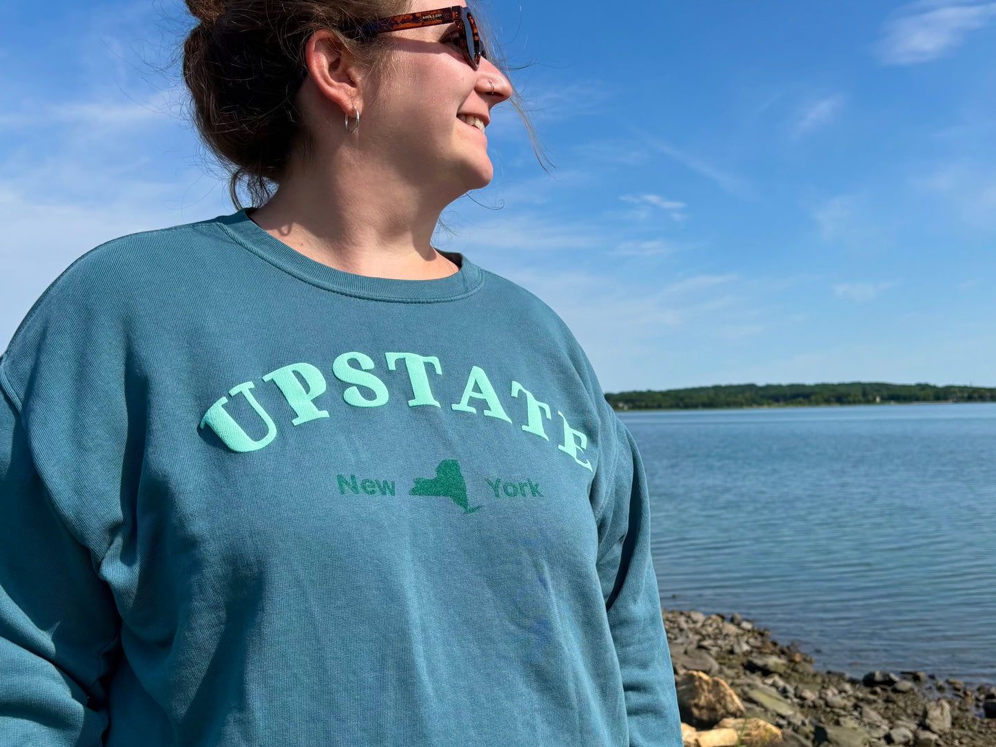 Upstate New York Teal Puff Print Crewneck – Dyed Ringspun Fleece
