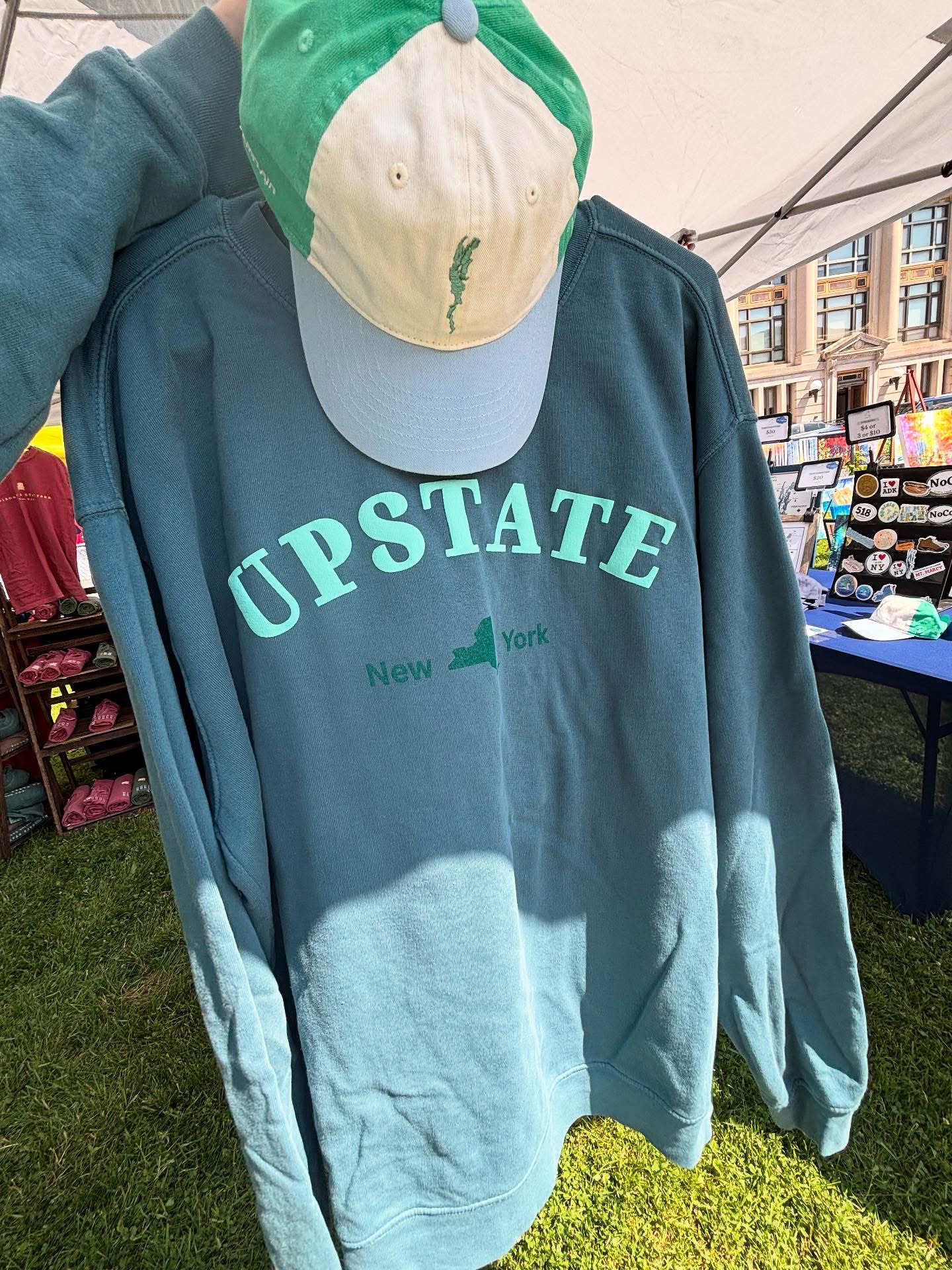 Upstate New York Teal Puff Print Crewneck – Dyed Ringspun Fleece