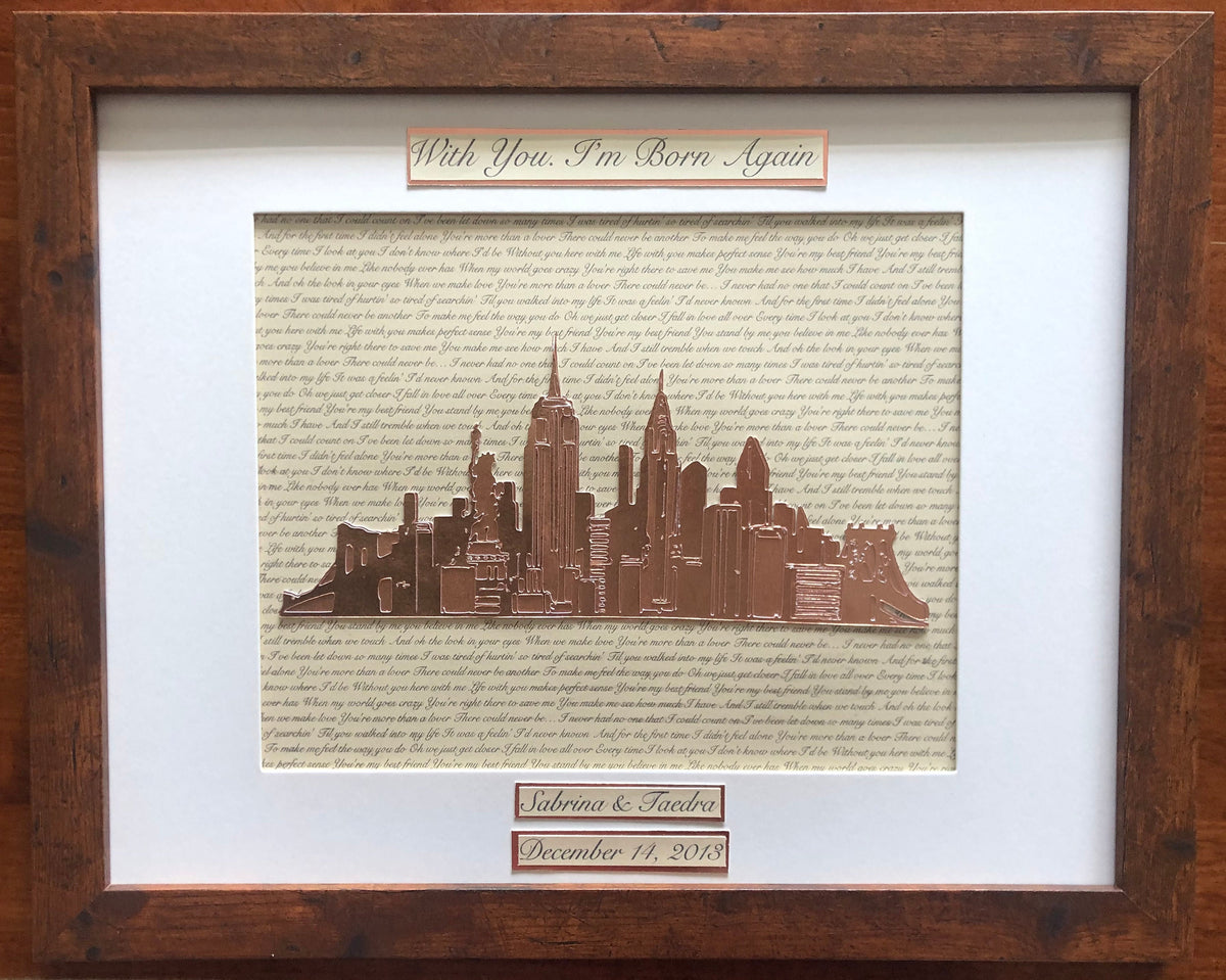 Custom Song Lyrics & NYC Skyline Heart Art – Personalized Anniversary Gift
