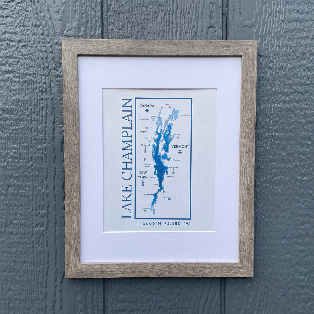 Lake Champlain Map Print: Framed Wall Hanging, North Country Gift
