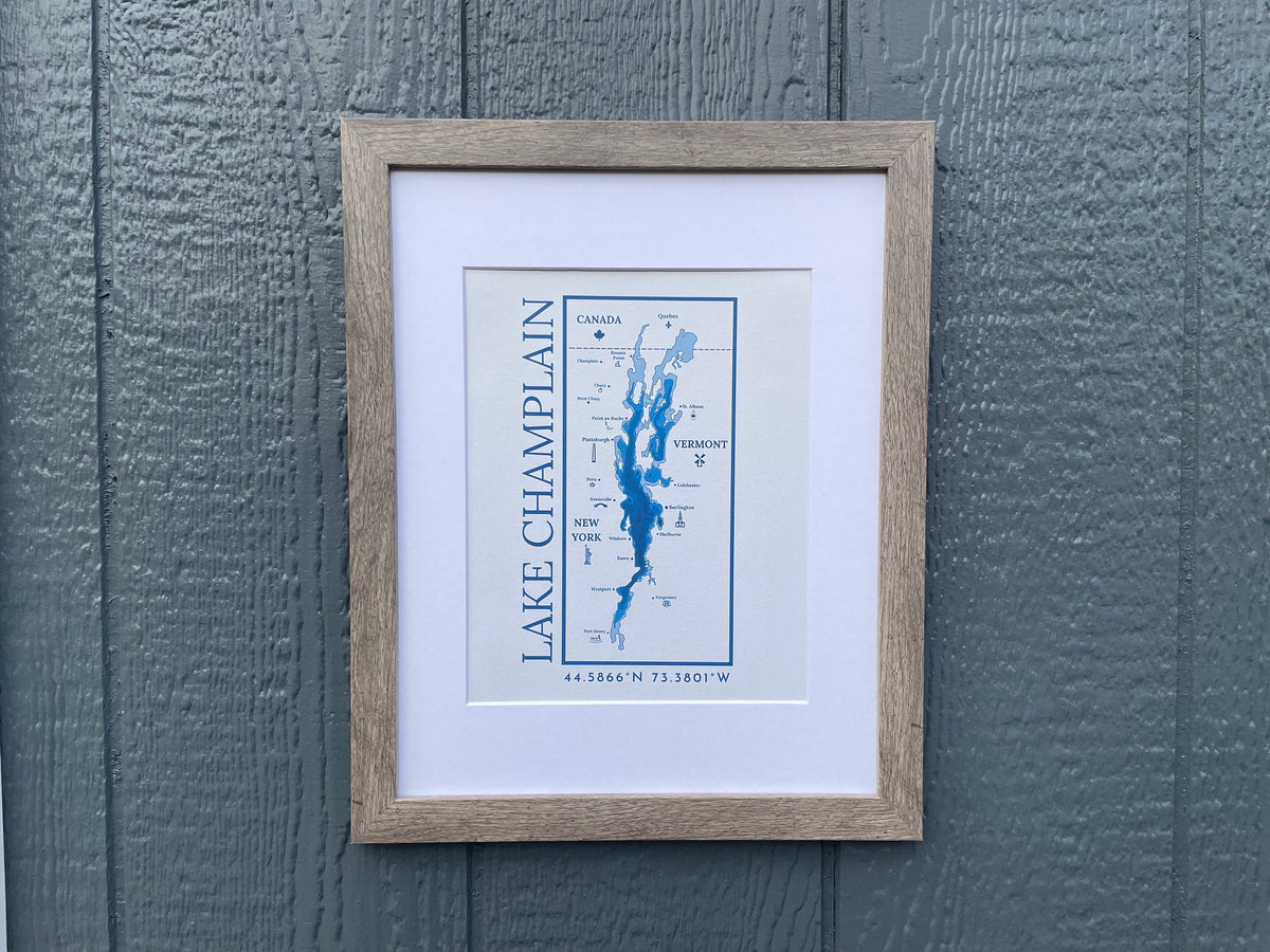 Lake Champlain Map Print: Framed Wall Hanging, North Country Gift