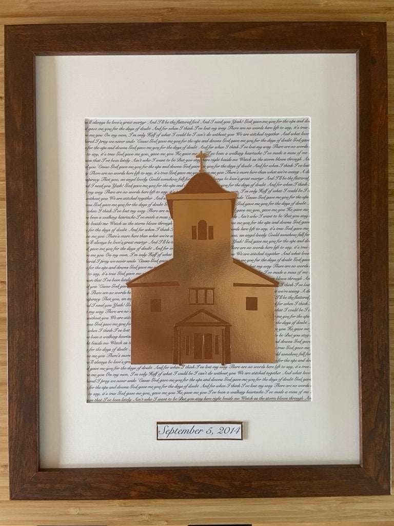 Custom Church Portrait Wall Hanging: Personalized Wedding Gift