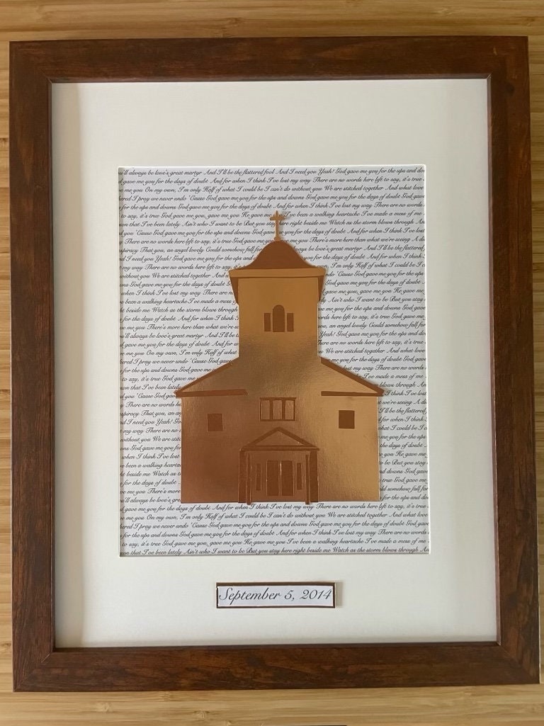Custom Church Portrait Wall Hanging: Personalized Wedding Gift