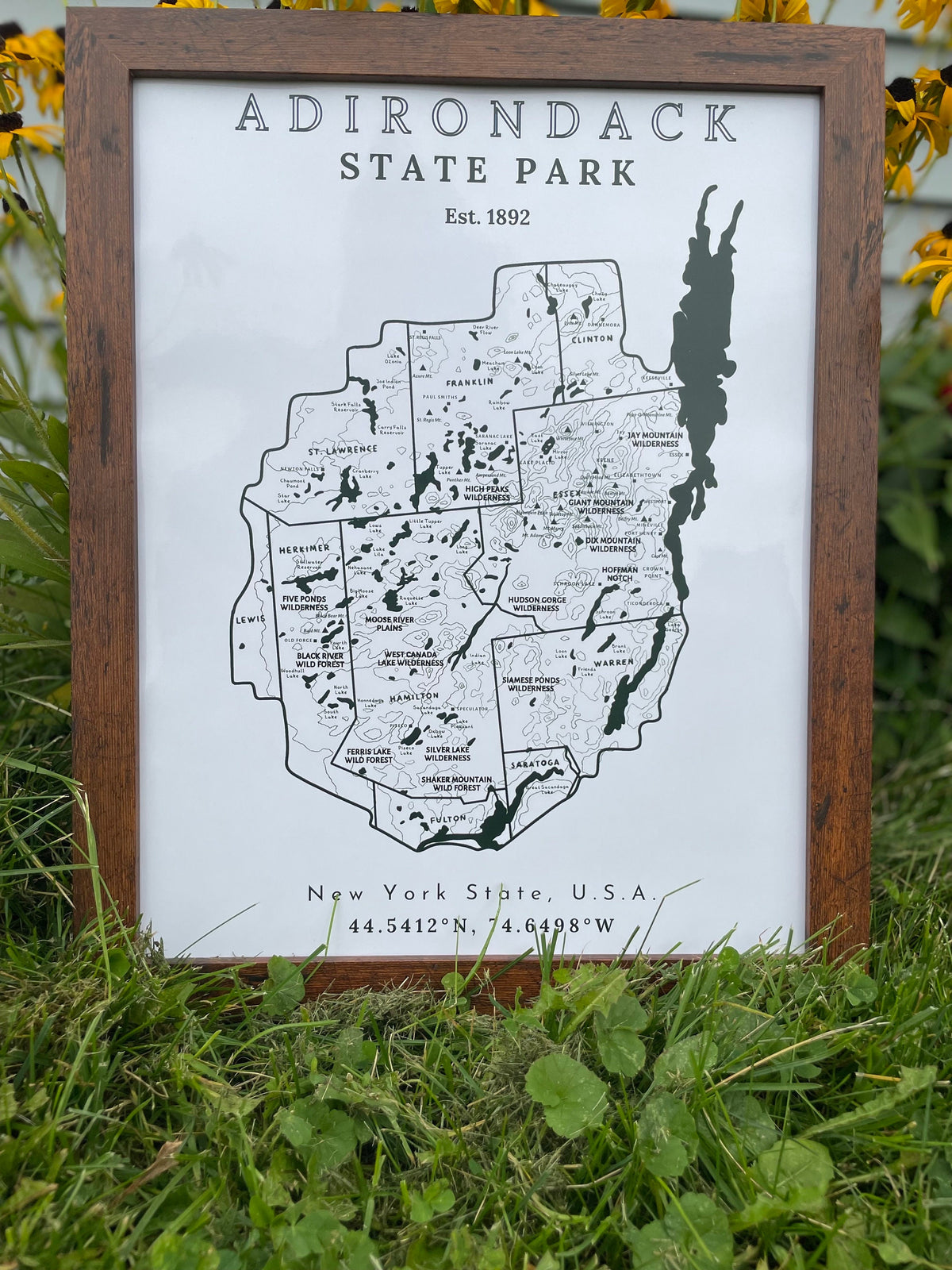 Adirondack State Park Map Art Print - Framed New York Wall Hanging