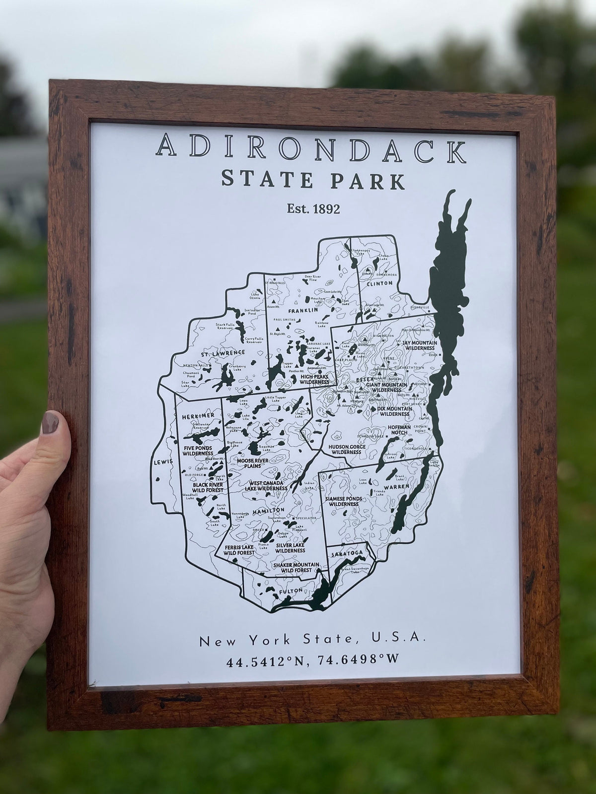 Adirondack State Park Map Art Print - Framed New York Wall Hanging