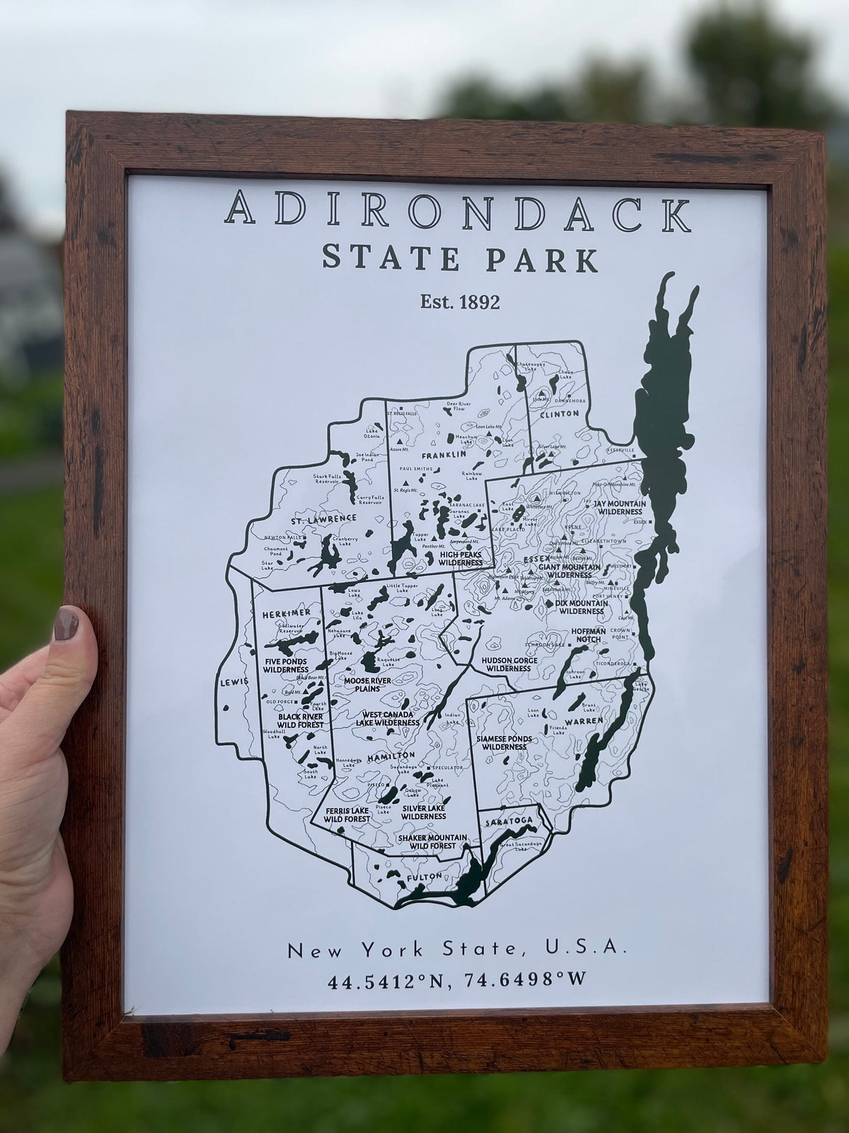 Adirondack State Park Map Art Print - Framed New York Wall Hanging