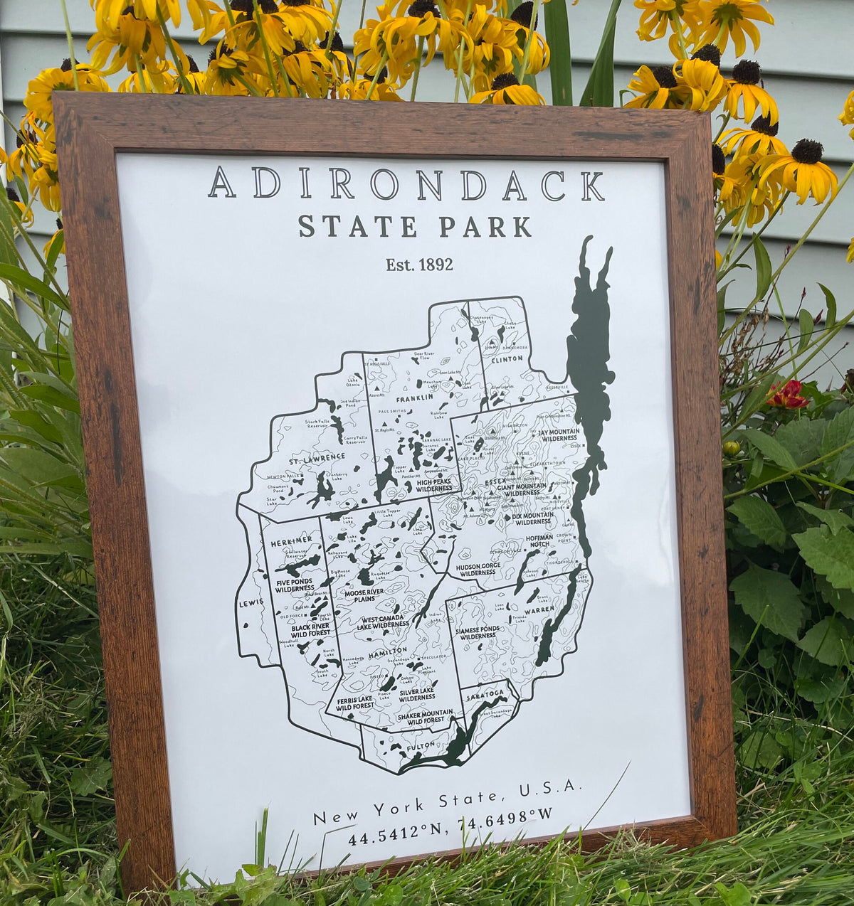 Adirondack State Park Map Art Print - Framed New York Wall Hanging