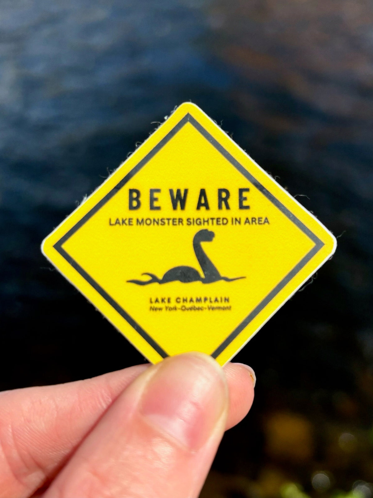 Lake Champlain Champy Sticker: Beware Lake Monster Sign