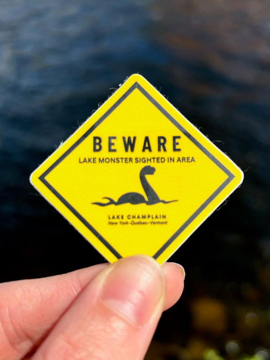 Lake Champlain Champy Sticker: Beware Lake Monster Sign