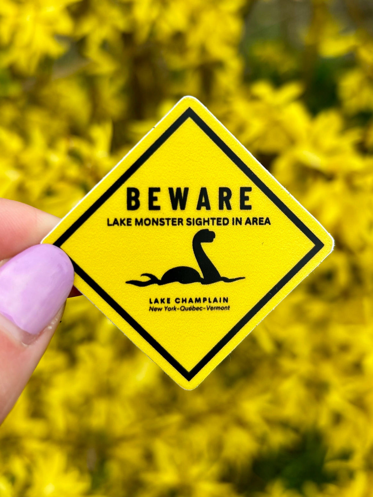 Lake Champlain Champy Sticker: Beware Lake Monster Sign