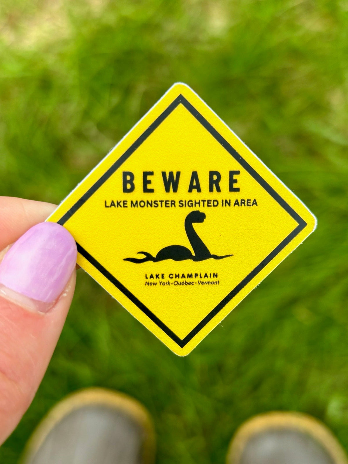 Lake Champlain Champy Sticker: Beware Lake Monster Sign