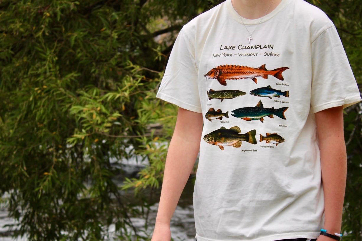 Lake Champlain Fish T-Shirt: Vermont Angler Tee - Two Color Options