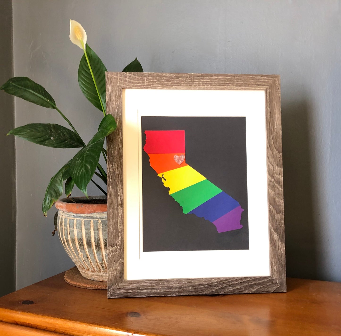 Custom Rainbow Pride Wedding or Anniversary Present - Personalized State Heart Wall Hanging