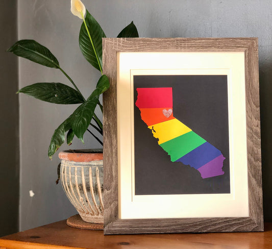 Custom Rainbow Pride Wedding or Anniversary Present - Personalized State Heart Wall Hanging