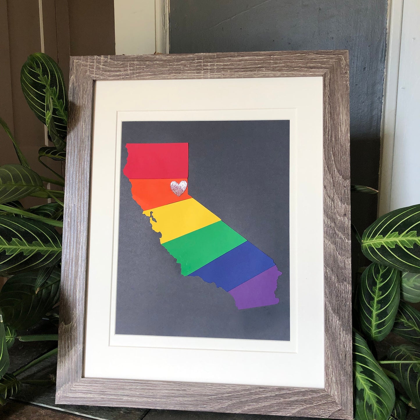 Custom Rainbow Pride Wedding or Anniversary Present - Personalized State Heart Wall Hanging