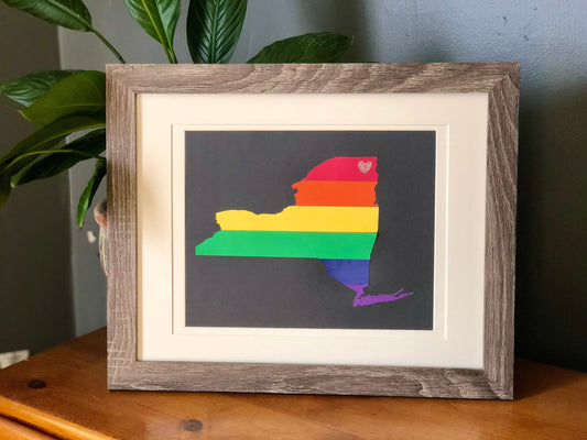 Custom Rainbow Pride Wedding or Anniversary Present - Personalized State Heart Wall Hanging