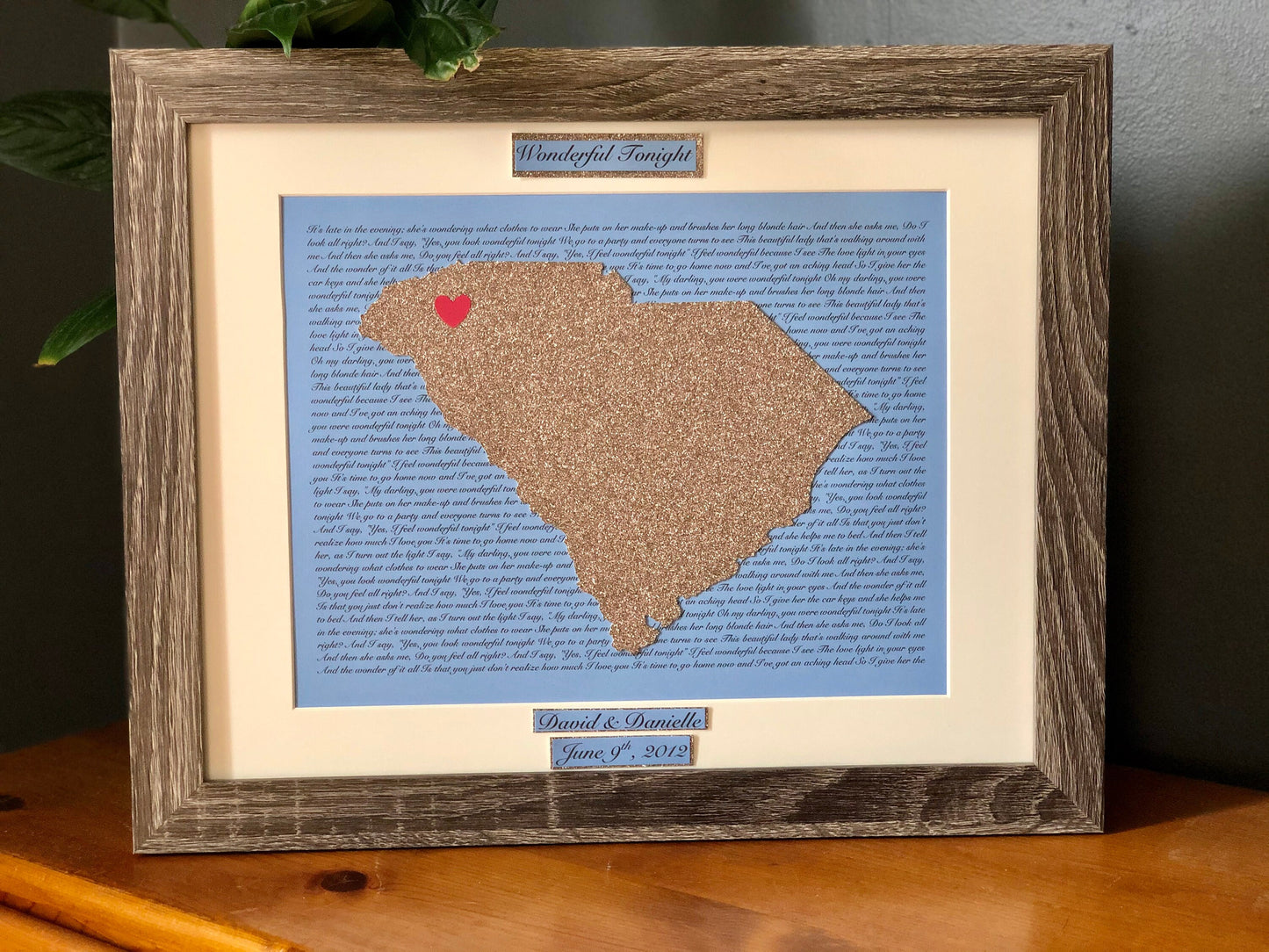 First Year Wedding Anniversary Present, Personalized Paper Anniversary Gift, Year One Anniversary, State Outline, Wedding Song Lyrics Framed