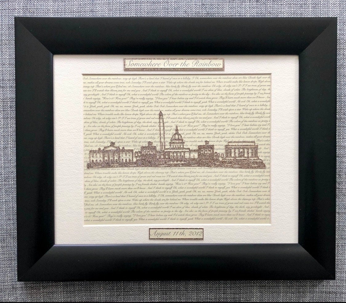 Custom Washington DC Skyline Heart Wedding or Anniversary Present - Personalized Lyrics and Washington DC Skyline Heart Wall Hanging