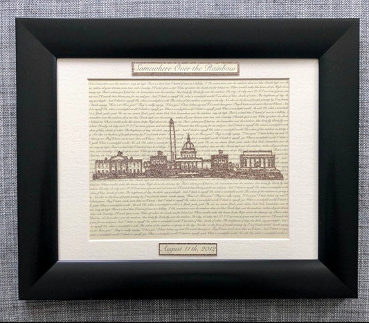 Custom Washington DC Skyline Heart Wedding or Anniversary Present - Personalized Lyrics and Washington DC Skyline Heart Wall Hanging